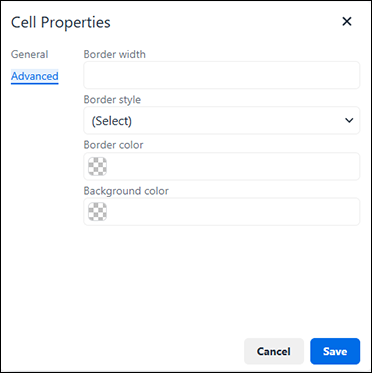 Screenshot: The "Advanced" tab of "Row Properties"