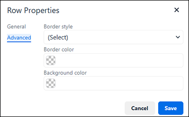 Screenshot: The "Advanced" tab of "Row Properties"