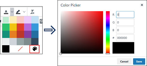 Screenshot: The image with the custom color icon highlighted and the image of the color picker