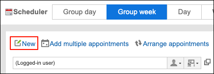 Screenshot: Scheduler screen with an action link to add an appointment being highlighted