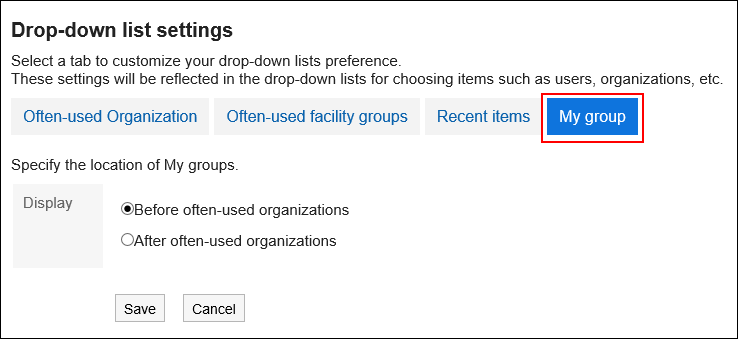 Screenshot: 'My group' button is highlighted