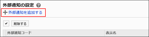 外部通知を追加する操作リンクが赤枠で囲まれた画像