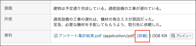 スクリーンショット：詳細リンクが枠線で囲まれて強調されているレポートの詳細画面