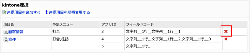 連携項目を削除している画面