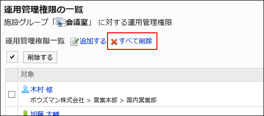 すべて削除の操作リンクが赤枠で囲まれている画像
