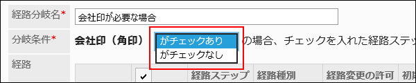 チェックボックスの経路条件が赤枠で囲まれた画像