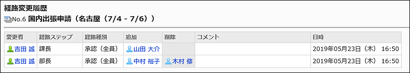 経路変更履歴画面