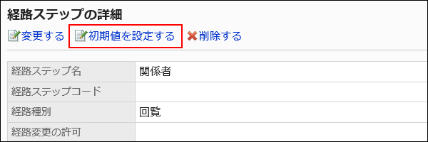 初期値を設定する操作リンクが赤枠で囲まれた画像
