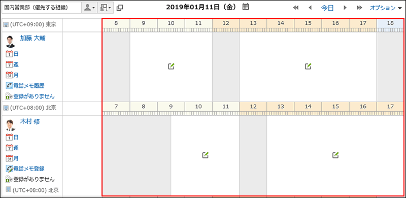 拠点ごとのユーザーのスケジュール画面