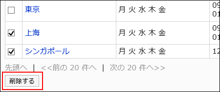 削除するボタンが赤枠で囲まれた画像