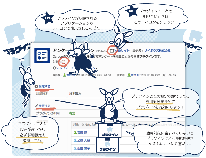 イラスト：プラグインの詳細画面の見かたを説明している