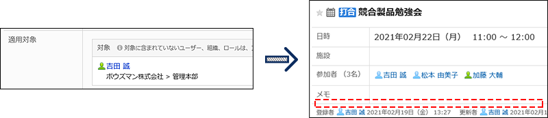 画面キャプチャー：アンケートの作成者だけを適用対象に設定している。