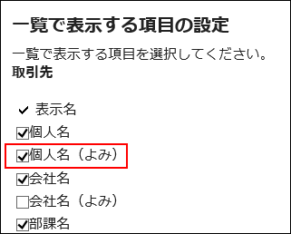 一覧に表示する項目を設定している画像