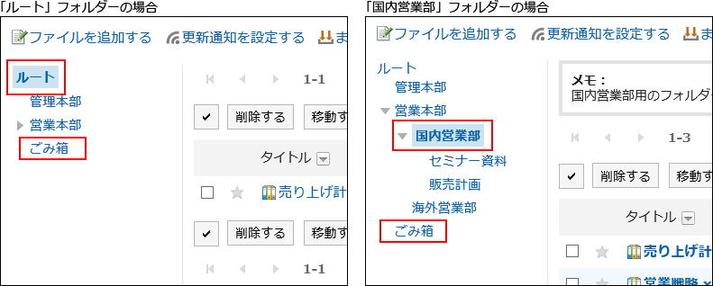 フォルダーごとのごみ箱が表示されている画像