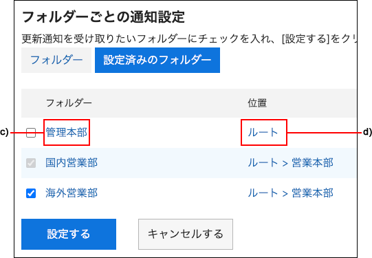 スクリーンショット：設定済みのフォルダーを表示している