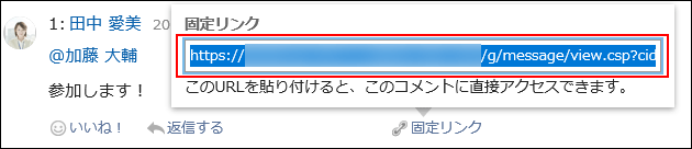 スクリーンショット：固定リンクが枠線で囲まれて強調されているコメント