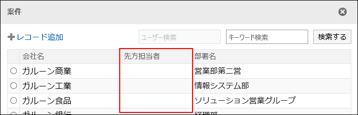 アクセス権のないフィールドの内容が表示されていない画像