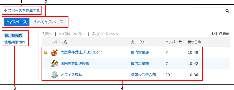 「Myスペース」画面