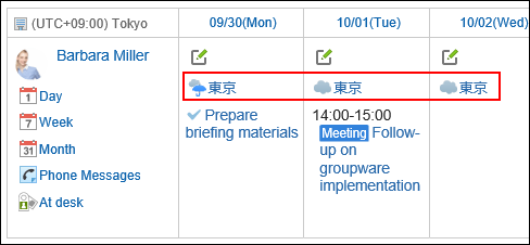 天气预报的显示示例