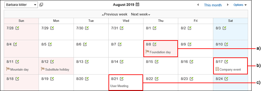 日历中显示各种活动类型的图片