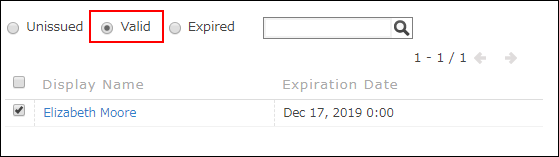 Screenshot: "Valid" is selected