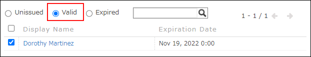 Screenshot: "Valid" is selected