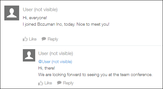 Screenshot: Screen of kintone. The user name in the posted comment is displayed as "User (not visible)"