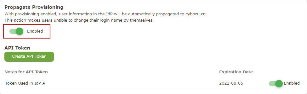 Screenshot: "Propagate Provisioning" is enabled