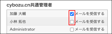 スクリーンショット：メール配信を受け取るユーザーのチェックボックスが選択されている