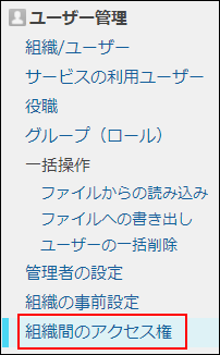 スクリーンショット：[組織間のアクセス権]が枠線で強調されている