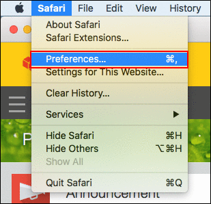 Image where the link of 'Preferences' is highlighted