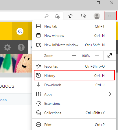 Image of showing the navigation to 'History'
