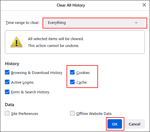 Screen capture: Clear All History