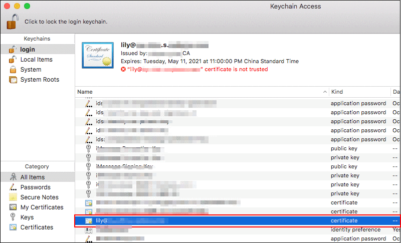 Image of the Keychain Access screen