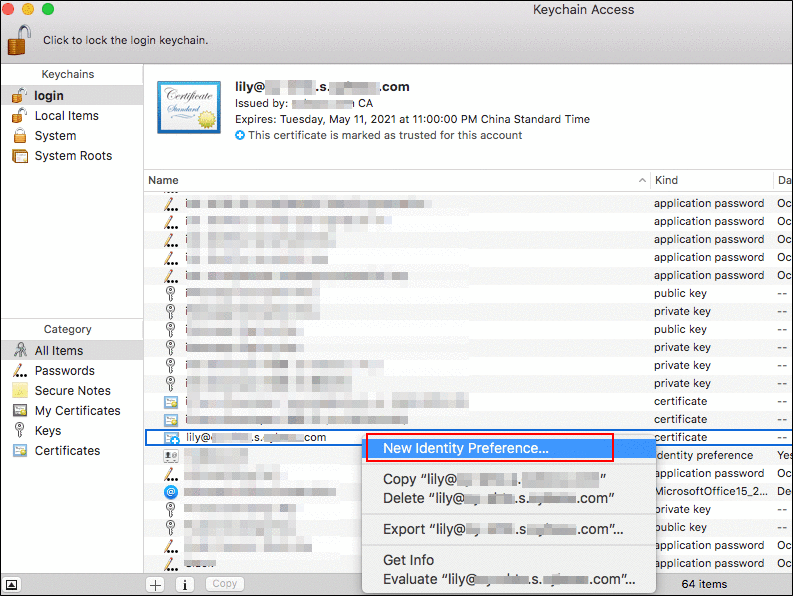 Image where the new identity preference is highlighted