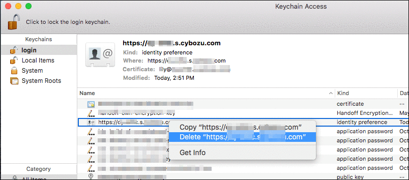 Image of selecting the identity preference to delete