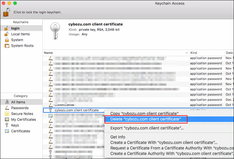 Image of selecting a secret key to delete
