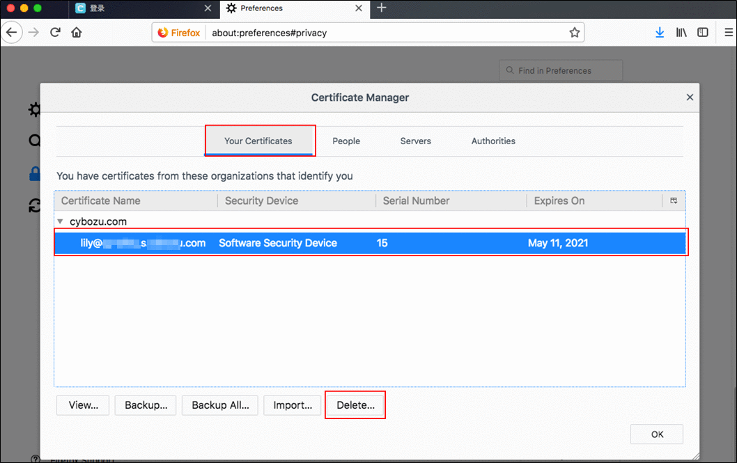 Image of displaying the 'Your Certificates' tab