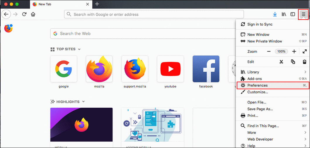 Image which displays the Settings link from the icon to open the menu