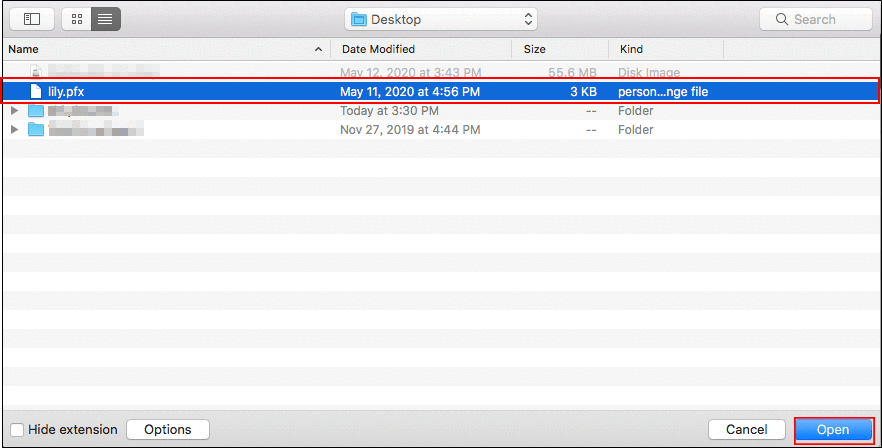 Image of selecting a client certificate to be added
