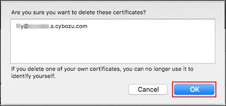 Image where the OK button in the confirmation screen is highlighted