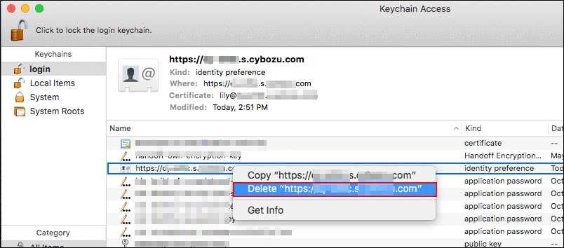 Image of selecting the identity preference to delete