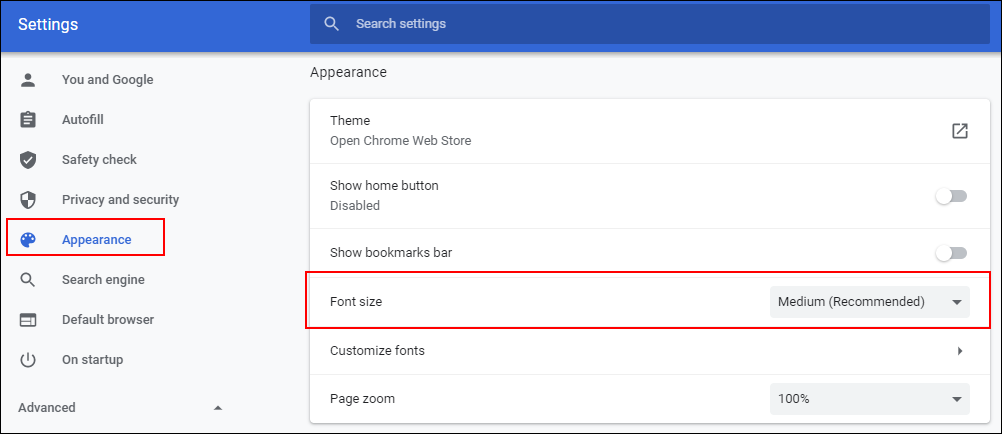 Example of setting items