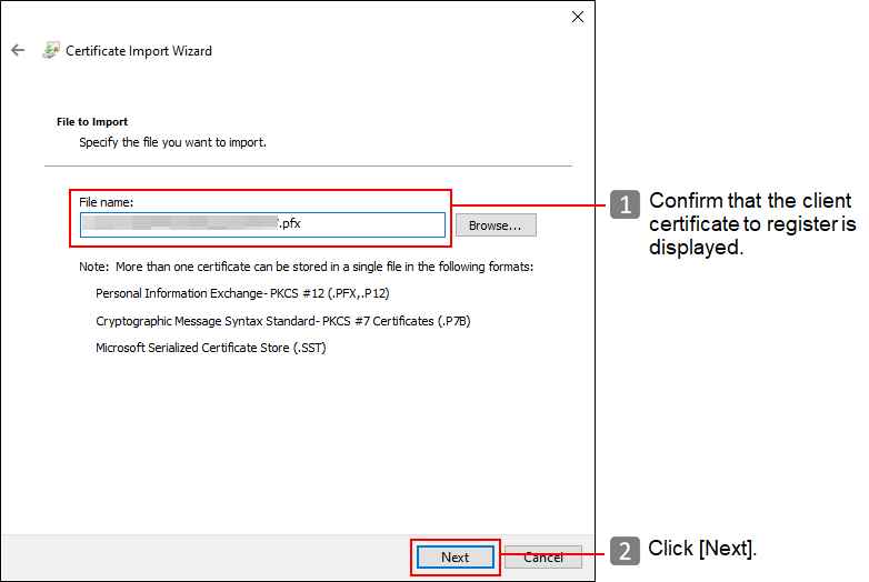 'File to Import' screen