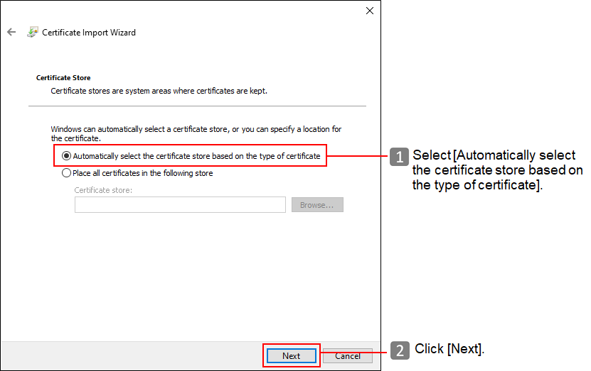 'Certificate Store' screen