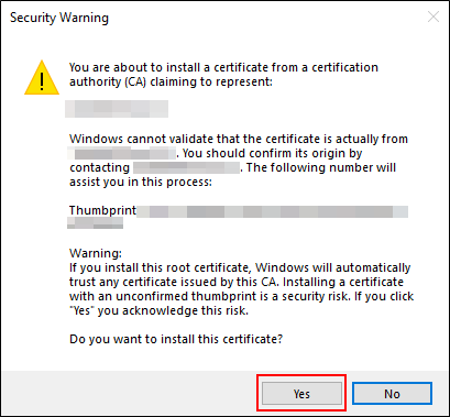 "Security Alert" screen