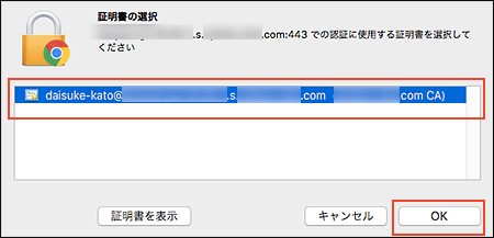 接続に必要な証明書を選択している画像