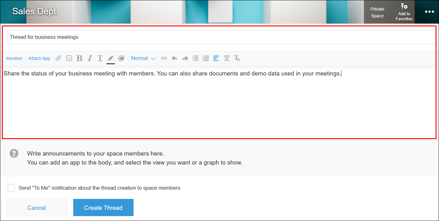 Screenshot: The input fields for the thread title and body text are highlighted