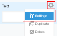 Screenshot: Navigating to "Settings" in the "Text" field