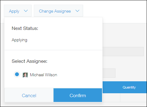 Screenshot: An example of the screen that appears when you click the button for the "Apply" action on the "New record" screen or the record editing screen